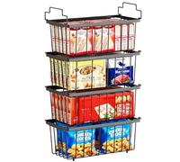 Tel Charme * 4 Pack Large Freezer Organizer Bins with Handles (14.6x13.4x5.2 Inch), Stackable Wire Mesh Baskets for Optimal Airflow & Frozen Food Sorting, Durable Kitchen Storage, Black