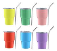 Tel Charme * 6 Pack 3 oz Mini Tumblers with Straw and Lid, Stainless Steel Double Wall Insulated Shot Glasses for Sublimation, Wedding, Cocktail Bar, Party Travel