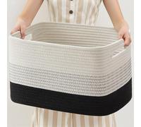 Tel Charme * 70L Large Woven Storage Basket with Handles, Cotton Rope Laundry Hamper for Dirty Clothes, Toy & Blanket Organizer Bin for Bedroom, Living Room, Nursery, Bathroom (Black)