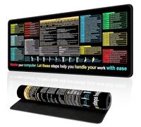 Tel Charme * 80x30cm Large Mouse Mat - Excel Cheat Sheet Desk Pad, Extended Mouse Mat with Non-Slip Base & Stitched Edge, for Home Office Computer Keyboard Laptop Black