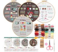 Tel Charme * Embroidery Kit for Beginners, 4 Stages to Learn 38 Stitches, with Pre-Stamped Patterns, Step-by-Step Instructions, Includes Multiple Accessories, Gift for Craft Lovers
