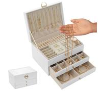 Tel Charme * Large Jewellery Box for Women with 3 Layers & 2 Drawers, Lockable PU Leather Jewelry Storage Organizer for Necklaces, Earrings, Bracelets, Rings