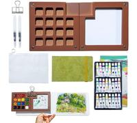 Tel Charme * Mini Watercolour Set Including Portable Watercolour Palette, 15 Grids and 24 Colour Watercolour Paints, Sketchbook, Painter Clips, Pocket Artists Painting Travel Set for Painters, Artists