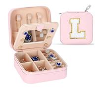 Tel Charme * Personalized Travel Jewelry Box with Mirror - Alphabet Jewellery Organiser, Bling Sparkly Rhinestone Design | Ideal Birthday, Valentine’s Day, Mother’s Day, Bridal Shower Gift (L)