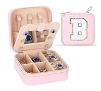 Tel Charme * Personalized Travel Jewelry Box with Mirror - Alphabet Jewellery Organiser, Bling Sparkly Rhinestone Design | Ideal Birthday, Valentine’s Day, Mother’s Day, Bridal Shower Gift (B)