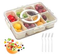 Tel Charme * Snack Box with Lid & Handle, 8 Removable Compartments + 4 Forks, Divided Serving Tray Dishwasher Safe - Portable Food Storage for Fruit, Candy, Nuts, Party, Travel, Picnic