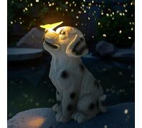 Tel Charme * Solar Butterfly Dog Statue Outdoor Decor - Waterproof Solar-Powered Figurine with Butterfly & Flower Lights for Garden, Patio, Balcony, Yard - Unique Gift for Dog Lovers, Women, Men, Mum