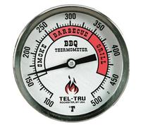 Tel-Tru BQ300 Barbecue Thermometer, 7.6cm aluminium zoned dial, 6.4cm stem, 100/500 degrees F