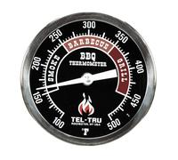Tel-Tru BQ300 Barbecue Thermometer, 7.6cm black dial with zones, 10.2cm stem, 100/500 degrees F