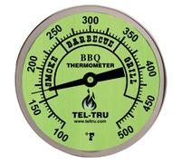 Tel-Tru BQ300 Barbecue Thermometer, 7.6cm glow dial with zones, 6.4cm stem, 100/500 degrees F
