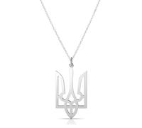 Tela Jewelry Ukrainian Trident Trizub Necklace Genuine 925 Sterling Silver Minimalist Design Ukraine Jewelry, 22", Sterling Silver, No Gemstone