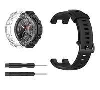 Telabranx Compatible with Amazfit T-Rex/T-Rex Pro Watch Case with Strap, High Transparent TPU Protective Case and Soft Classic Silicone Replacement Bands for Amazfit T-Rex A1918 Smartwatch, Black band