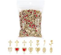TELAIN 128-piece Nail Charms Set, Golden 3D Nail Art Charms With Hearts, Crosses, Roses And Virgin Mary For Creative Nail Designs