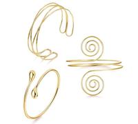 TELAIN 3 Stück Gold Armreif Upper Arm Cuff for Women, Adjustable Bangles Made from Metal, Boho Style Gold Bangles, Perfect for Parties and Everyday (Style 2)