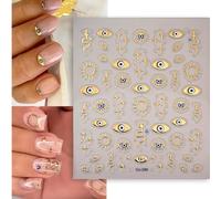 TELAIN 3D Gold Nail Sticker, Evil Eye & Star Snake Nail Designs, Self-Adhesive Nail Decoration for Women & Girls, DIY Manicure Accessories, 1 Sheet