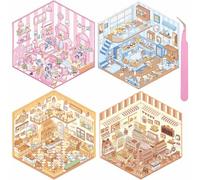 TELAIN 3D Sticker Scenes Pack With 4 Background Boards And 4 Sticker Sheets, Creativity And Fun For Journals And Scrapbooks, Includes Free Tweezers