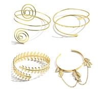 TELAIN 4 Stück Gold Armreif Upper Arm Cuff für Damen, Adjustable Bangles aus Hochwertigem Metall, Boho Stil Goldene Armreifen, Ideal für Partys und Alltag（Stil 2）