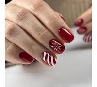 TELAIN Christmas Nails To Stick On With Snowflake Pattern, 24 Pcs. Set, ABS Nails, Ideal As A Gift For Christmas And Parties