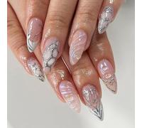 TELAIN Christmas Press-On Nails Set, 24 Multi-Colored ABS Acrylic Nails with Jelly Glue, Easy to Apply for Women