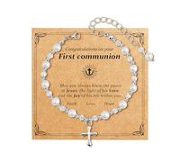 TELAIN First Communion Gifts for Girls - Pearl Cross Bracelet for Girls, Baptism, Confirmation, Christening Gifts for Teenager, Granddaughter, Daughter, Niece