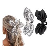 TELAIN Hair Clip Large With Bow, Satin Hair Clips Ladies For Thin And Thick Hair, Elegant And Non-Slip Claw Clip In Black And White, 7.87 Inch