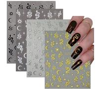 TELAIN Nail Sticker Set With 4 Sheets Metallic Dragon Motifs, Gold And Silver Nail Art Stickers For Unique Nail Design, Self Adhesive Nail Stickers For Natural And Artificial Nails