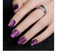 TELAIN Press On Nails, Set of 24 Artificial French Nails In Purple With Cat's Eye Design, Including Adhesive Gels And Nail Care Accessories For Perfect Manicure