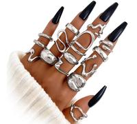 TELAIN Rings Set Ladies Gold, 15 Knuckle Rings in Various Styles, Adjustable Gold Rings, Ideal as Jewellery Gift for Birthday, Valentine's Day, Christmas