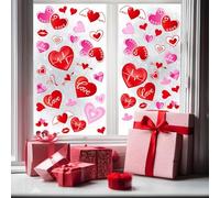 TELAIN Valentine's Day Window Sticker Set, 6 Sheets with 174 Heart-Shaped Window Stickers, Reusable PVC Window Stickers for Valentine's Day and Anniversaries