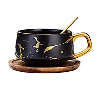 TELANKS 1 Pcs Tea Cup and Saucer Set, Porcelain Espresso Coffee Cup with Saucer and Spoon, Ceramic Mugs for Home and Restaurants, Valentines Mothers Birthday Christmas Gifts for Women Men Friend