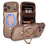 Telaso for iPhone 17 Pro Case with Ring Stand, [Compatible with Magsafe] [Full Camera Protection] Magnetic Cute Curly Wavy Shockproof Phone Cases for iPhone 17 Pro 6.3'', Desert Titanium