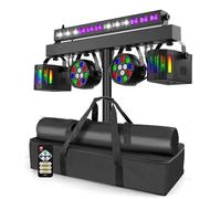 Telbum DJ Lights Stand for Parties | Professional 5in1 LED Party Bar Light Package | DMX512 | Sound Activated Stage Lights System for Wedding Live Band Disco Club Gig Bar Booth Show Events
