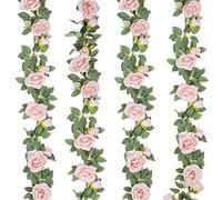 TELDRASSIL 4Pcs(26 FT) Artificial Rose Vine Fake Flower Garland Fake Silk Rose Hanging Vine for Wedding Party Background Arch Garden Background Decoration (Pink)