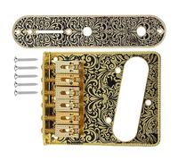 Telecaster Bridge - Vintage Style 6 Saddle String Through with Floral Design for Electric Guitar (Gold Color)