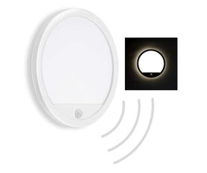 Telefunken - LED outdoor wall light, outdoor wall light with motion sensor, incl. twilight sensor, backlight effect, 15 watts, 2,000 lumens, 4,000 Kelvin, IP44, round, white, diameter 28 cm