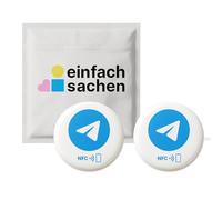 Telegram NFC Sticker Pack of 2 - Contactless Share Your Telegram Profile or Group Link - Set Up & Overwrite Yourself - 3 cm Diameter - Ideal for Trade, Teams & Events