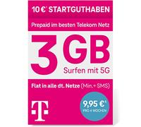 Telekom MagentaMobil Prepaid M SIM Card without Contract, 5G Includes I + 3 GB & Allnet Flat (Min, SMS) in all German Networks & EU Roaming I 10EUR Start Credit