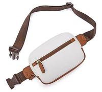 Telena Fanny Packs for Women Men Cross Body Belt Bag Fashion Waist Bag,PU Leather, Beige with Brown, Small