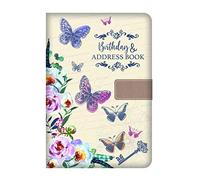 Telephone Address & Birthday Book A-Z Index Beautiful Fabric Vintage Style Cover A5 Size Soft Padded Cover Address & Birthday Book with Magnetic Lock - Butterflies