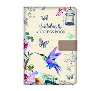 Telephone Address & Birthday Book A-Z Index Beautiful Fabric Vintage Style Cover A5 Size Soft Padded Cover Address & Birthday Book with Magnetic Lock - Bird