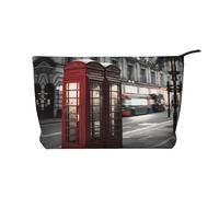 Telephone Booth Corduroy Makeup Bag Travel Organizer Bag Cosmetic Bag Large Wide-Open Pouch