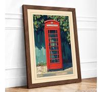 Telephone Box and Ivy Vintage Framed Wall Art Print A1 (84.1×59.4cm) Walnut, Wall Decor for Living Room, Bedroom, Office & Home, Ready to Hang, Art Gift