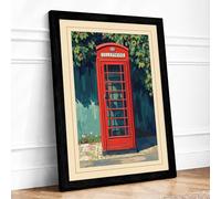 Telephone Box and Ivy Vintage Framed Wall Art Print A1 Black