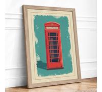 Telephone Box Vintage Framed Wall Art Print A4 (29.7×21cm) Oak, Wall Decor for Living Room, Bedroom, Office & Home, Ready to Hang, Art Gift