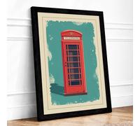Telephone Box Vintage Framed Wall Art Print A4 Black