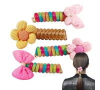 Telephone Cable Hair Ties, Phone Cable Hair Bobbles | 4 Pack Phone Wire Hair Spirals | Twisted Hair Bobbles Braided Hair Bobbles with Bow, Ponytail Holder for Home, School, Shopping