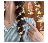 Telephone Cord Hair Rose Bead Telephone Line Headband Charming Tied Ponytail Braid Hair Rope Headband High Elasticity Rubber Band Pearl Headwears(Style-01)