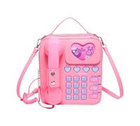 Telephone Crossbody Bag PU Phone Shaped Shoulder Bag,Pink 22x20x7cm | PU material 3.5mm audio jack connects to phone answer calls crossbody design compact size 22x20x7cm holds