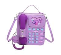 Telephone Crossbody Bag PU Phone Shaped Shoulder Bag,Pink 22x20x7cm | PU material 3.5mm audio jack connects to phone answer calls crossbody design compact size 22x20x7cm holds