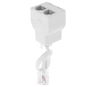 Telephone Splitter Adapter for Home Use with Four-core Cable, Rubber and Plastic Construction, White Colour, Divides Single Phone Jack into Two Connections, Compatible with US